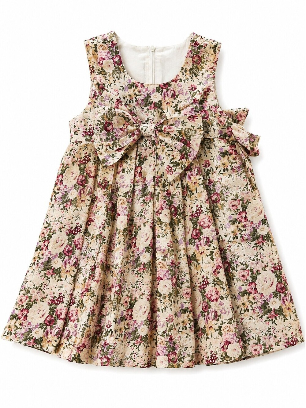 Vintage Floral Bow Dress Girls Size 12 Months 100% Cotton